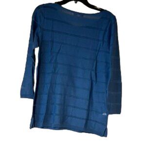 Loft Blue Lightweight Sweater with Sheer Stripes - Medium